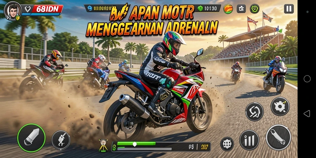 Gameplay mendebarkan dalam balapan motor 68IDN.