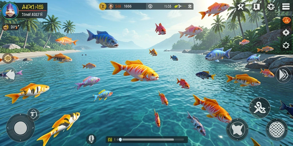 Screenshot gameplay API36 menunjukkan keseruan menembak ikan.