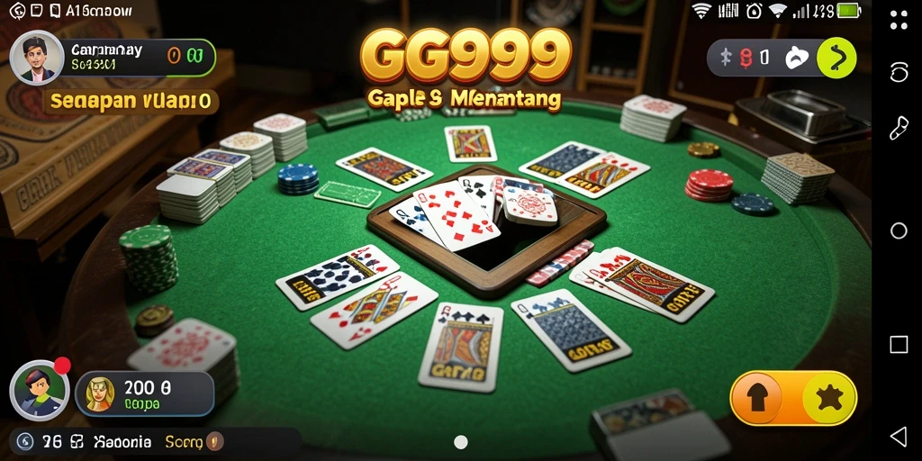 Tangkapan layar utama GG999 menampilkan suasana gameplay Gaple yang dinamis.