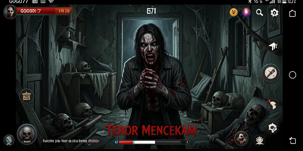 Screenshot utama GOGO77 menunjukkan suasana mencekam dan gameplay menakutkan.