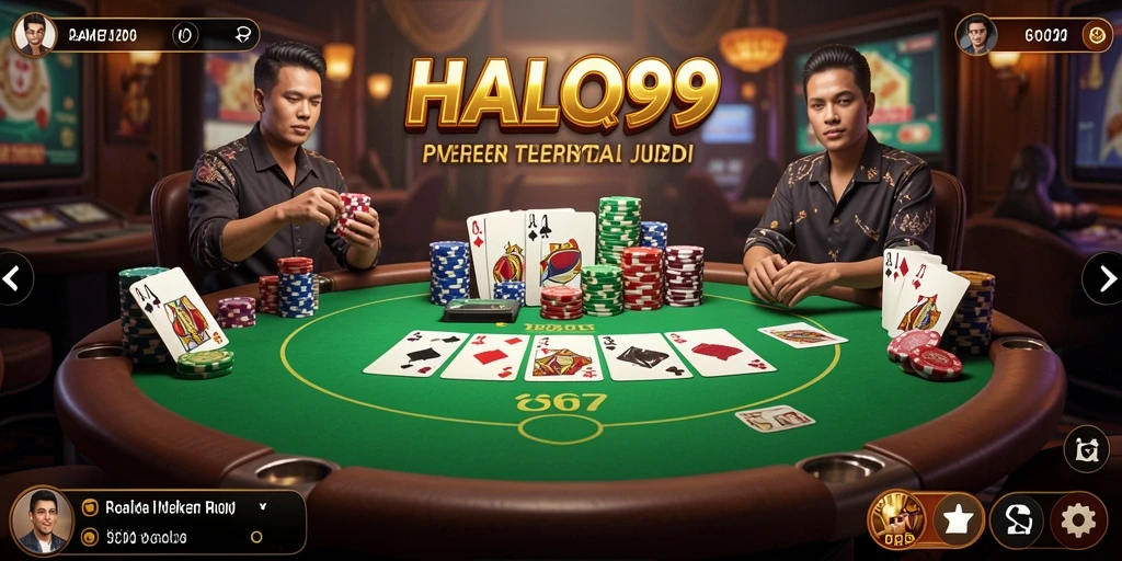 Tampilan gameplay Poker yang mengasyikkan dan interaktif di HALO99.