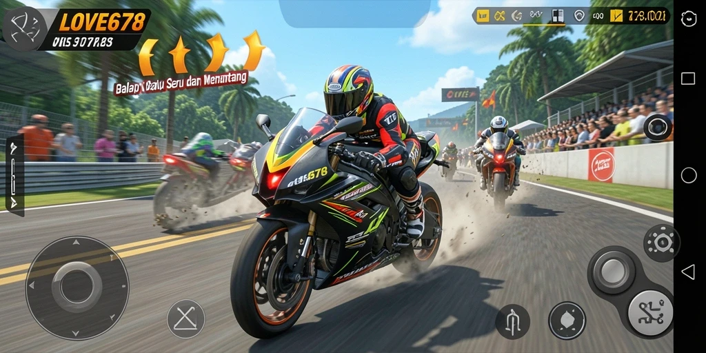 Gameplay balap motor yang menegangkan dan mengasyikkan.