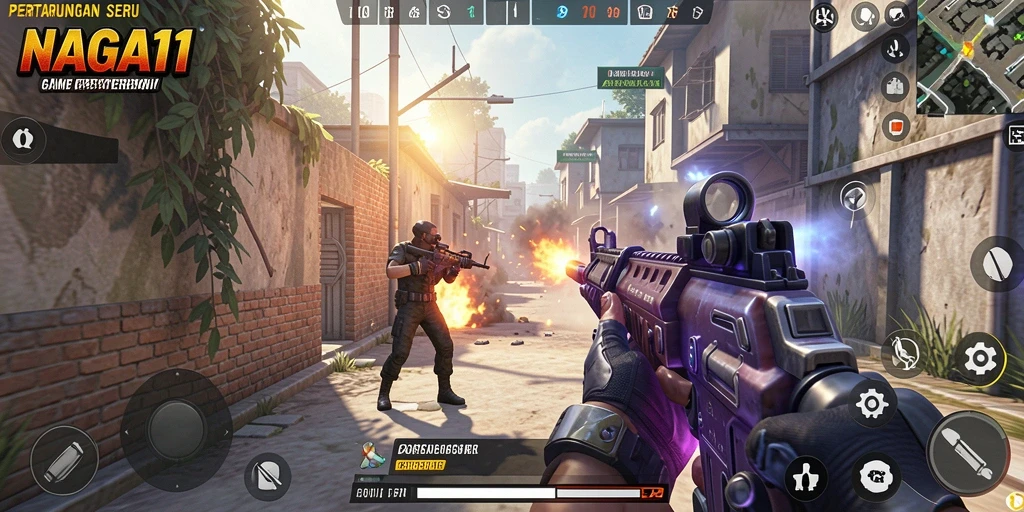 Screenshot utama NAGA11 menampilkan aksi permainan FPS yang mendebarkan.