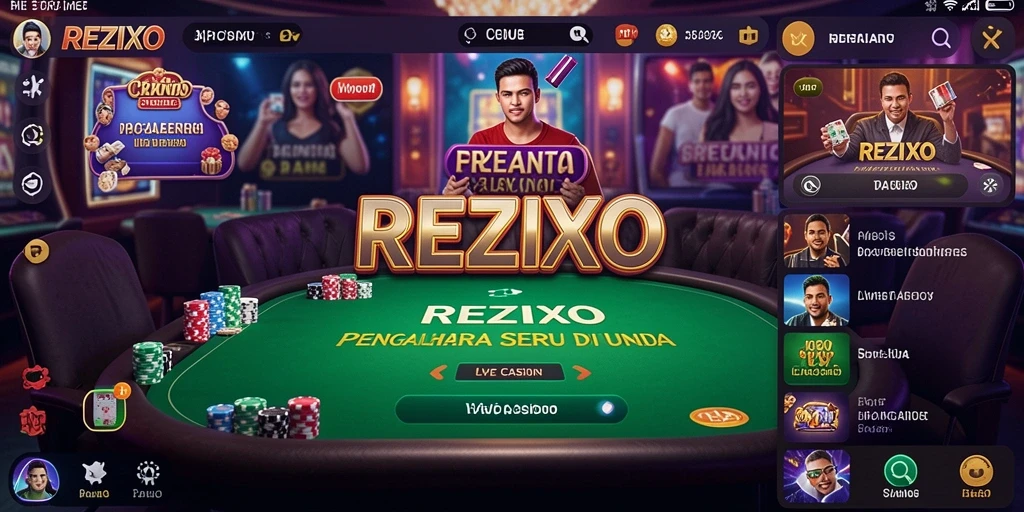 Tampilan gameplay REZIXO dengan dealer langsung yang interaktif.