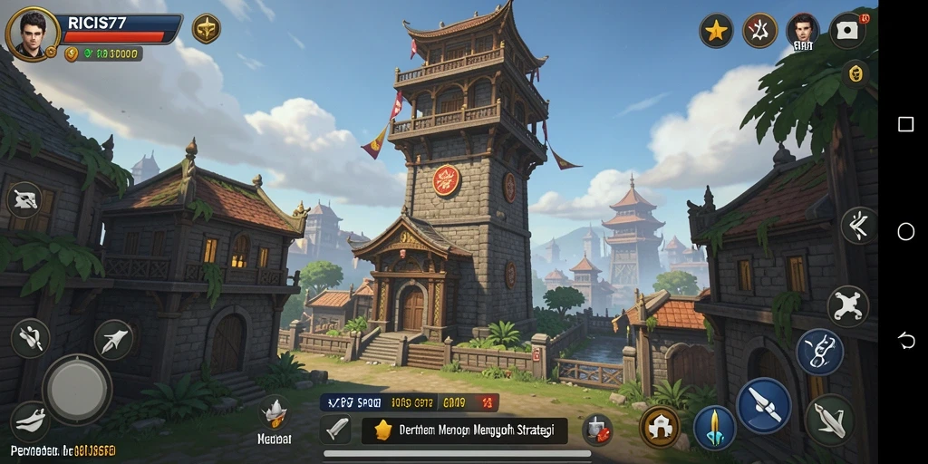 Tangkapan layar gameplay RICIS77 menunjukkan pertarungan Tower Defense yang mendebarkan.